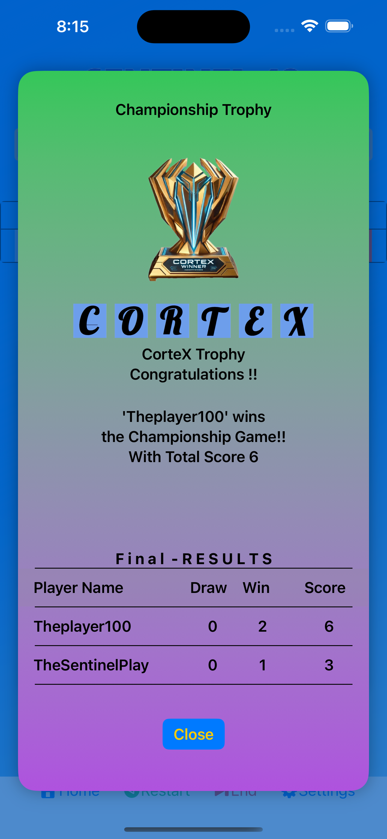 Trophy screen
